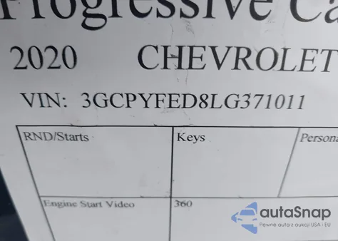 2020 Chevrolet Silverado 1500 4Wd Short Bed Lt Trail Boss из США, поврежденный, VIN 3GCPYFED8LG371011